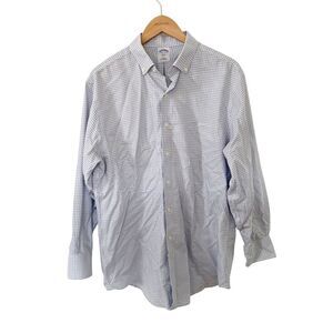 Brooks Brothers White Blue Small Check Slim Fit Cotton Long Sleeve Dress Shirt